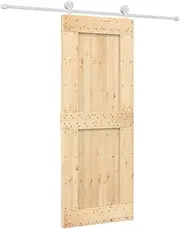 vidaXL Pine Wood Sliding Barn Door-210x80cm Interior Door with Sturdy White Steel Hardware, Quiet Glide Rails, Space-Saving Design for Home