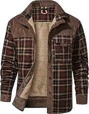 [Eisctnd] Men's Sherpa Lined Flannel Jacket Outdoor Long Sleeve Plaid Fleece Shirt Warm Casual Button Down Coat
