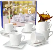 Italian Espresso Cups With Saucer - 3.5oz Ceramic Espresso Cups Set of 6 Turk...