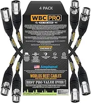 4 Units - 30 CM - WBC-PRO-Quad Ultra-Silent Ultra-Flexible Balanced Star-Quad Cable with Amphenol Male & Female XLR Plugs & Black Tweed Jacket