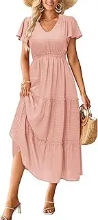 [VOTEPRETTY] Women's 2025 Summer Boho Maxi Dresses Flutter Short Sleeve V Neck Casual Beach Wedding Guest Vacation Long Dress