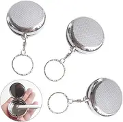 3pcs Stainless Steel Circular Ashtray Portable Pocket Ashtray Key Chain with Cigarette Snuffer Vehicle Cigarette Ashtray with Keychain Mini Size Cigarette Ashtray for Outdoor Use, Silver