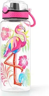Cute Water Bottle for School Kids Girls, BPA FREE Tritan & Leak Proof & Easy Clean & Carry Handle, 23oz/ 680ml - Flamingo