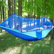 LFL Camping Hammock with Mosquito Net, Hammocks with 13ft Tree Straps Carabiners, Automatic Quick Open Outdoor Portable Hammock, Nylon Parachute Material Hammocks, Blue
