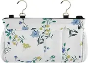 Amooorous Bedside Caddy Bedside Hanging Storage Bag for Home, College, Dorm, Bunk/Hospital Bed, Crib Bed Rails Blue Fresh and Lovely Floral