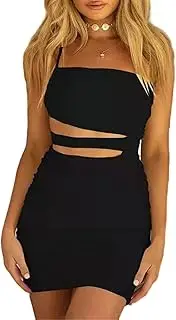 [SHINsuke] Women Summer Off Shoulder Slip Cami Mini Dress, Sexy Prom Ruched Cut Out Slim Hollow Short Pencil Dress Party