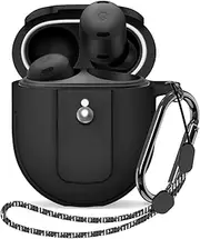 Google Pixel Buds Case with Lock - Shockproof Protective Cover for Pixel Buds Pro & Pro 2, Anti-Scratch Silicone Case with Carabiner and Lanyard (Black)