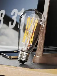 在飛比找Yahoo!奇摩拍賣優惠-LED燈泡愛迪生復古ST64燈泡E27仿鎢絲燈絲暖白黃光龍珠