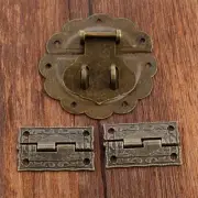 Vintage Box Latch Hasp & Carved Hinges Set Cabinet Drawer Jewelry Box Hardware