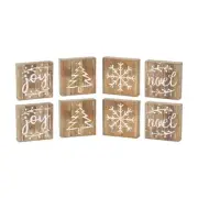 Melrose Rustic Wood Christmas Block Décor (Set of 8)