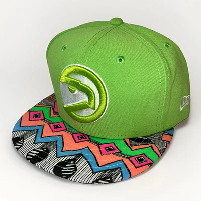 7 1/2 Atlanta Hawks 90s Neon Abstract Geometric Brim 59FIFTY New Era Fitted Lime