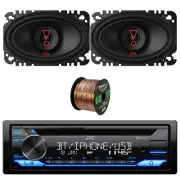 JVC Single DIN Bluetooth CD Stereo Receiver, 2x 4x6" 175 Watt Car Speakers, Wire