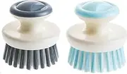 Dish Scrub Brush, 2 Pack Sink Scrubber Brush for Dishes, Kitchen Cleaning Scrubs with Handle for Bowl Pots Pans(Blue/Grey)
