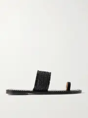[AMANU] AMANU - The Shela Fringed Braided Leather Slides - Black - US8 US 8 Black