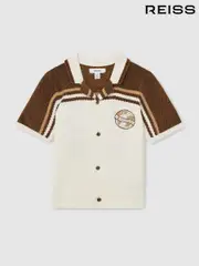 Reiss Taupe Brown/White Mitchell 13-14 yrs Chenille Airlines Embroidery Shirt (AR3864) | $110