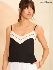 Love & Roses Black And White Petite Embroidered Cami (AP4475) | $65