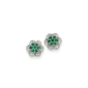 14k White Gold 1/8Ct Real Diamond u0026 Emerald Earrings