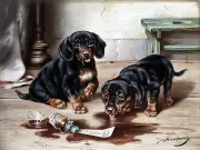 Two Dachshund Accent Tile Mural Kitchen Bathroom Wall Backsplash 8x6