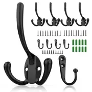 10 Pack Heavy Duty Wall Mounted Black Coat Hooks with 30 Screws, Mudroom Hook...