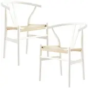 Anemone Set of 2 Wishbone Dining Chair Beech Timber Replica Hans Wenger - White