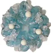 Frozen Winter Handmade Deco Mesh Wreath With Snowballs