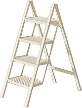 4 Step Foldable Ladder Stool Portable Aluminum Library Ladder Bookshelf Dual Purpose Ladder Chair for Home Kitchen Office(White)
