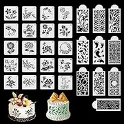 JIEYUMAO 30Pcs Cake Decorating Stencils, 2 Sizes Various Styles Plastic Cake Stencils, Wedding Cake Stencil Floral Cake Templates Spray Food Decorating Stencils for Birthday Wedding