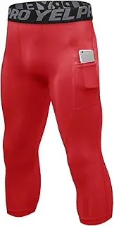 [EAONLFP] Men's 3/4 Compression Pants Athletic Basketball Leggings Tights Cool Dry Capri Active Gym Base Layer with Pockets