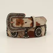 Women's Angel Ranch GENUINE LEATHER BELT w/ Calf hair Silver conchos 4 SIZES