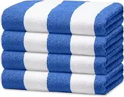 Avalon Towles Cabana Beach Towels 4 Pack (Size 30x60) Inches Oversized, 100% Ring Spun Cotton, Highly Absorbent Large Pool Towels, Super Soft and Quick Drying, Perfect for Gifts (Blue Stripe)