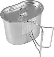 Blelsa Stainless Steel Canteen Cup with Lid and Foldable Handles for Camping Hiking Backpacking Picnic Survival Silver