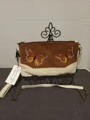 Agave Sky Crossbody Butterfly Chain Strap Cream & Brown Leather