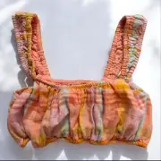 American Eagle Plaid Linen Blend Cropped Bra Cami Orange Size Medium NWT
