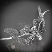 Womens Feline Inspired Laser-Cut Filigree Metal Masquerade Ball Mask [Silver]