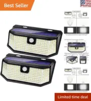 Waterproof Solar Motion Lights - 182 LEDs, Wide Angle, Remote Controlled, 2 Pack