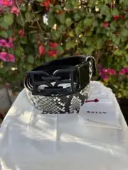 NWT $550 BALLY Mirror B Chain Reversible Leather Belt Black Snakeskin Sz 110 44