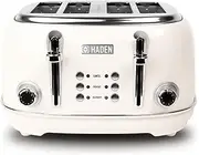 Haden Heritage White Toaster 4 slice - Variable Browning Control Toaster - Stainless Steel Housing - Reheat and Defrost Functions - Self Centring Function - 1370-1630W