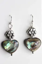 Abalone Paua Shell Heart Shape .925 Sterling Silver Earrings Iridescent 1 3/4"