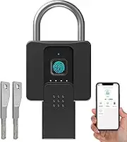 Fingerprint Padlock with Key Backup, Anweller Weatherproof Biometric Bluetooth App Controlled Keyless Smart Electronic Combination Lock for Outdoor Fence Gate Pool Shed Gym Locker Yard Truck