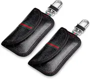 VAWcornic 2 Pack Faraday Bag for Car Key Fob, Genuine Leather Car Key RFID Signal Blocking Pouch Keyless Signal Block Key Case for Car Security, Anti-Theft Remote Entry Smart Fob Protection - Black