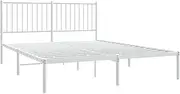 vidaXL Robust White Metal Queen Bed Frame with Headboard and Extra Storage Space - Powder-Coated Steel Construction with Metal Slats - Easy to Assemble