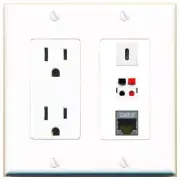 3 Port Power Outlet Cover Plug Jack UL 2 Gang CAT7 SPEAKER USBC Wall Plate