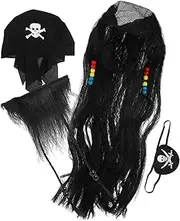 1Set Pirate Costume with Wig Eye Patch Decorative Fake Beard for Halloween Parties Cosplay Events Themed Celebrations Realistic Pirate Accessories for Men