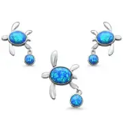 New Blue Opal Turtle .925 Sterling Silver Pendant & Earring Set