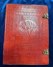 Notebook Journal Tree of Life 13" x10" Leather Double Latch Handmade Paper