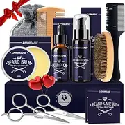 Beard Care Gifts Kit for Men, Beard Mustache Grooming Kit-Beard Balm, Beard Wash, Beard Oil, Brush, Scissors, Birthday Anniversary Daily Gifts for Husband/Boyfriend/Dad/Him