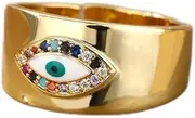 [DAXWEV] Evil Eye Band Ring Open Ring for Women Men,Rainbow Zircon Party Ring Female(Adjustable Rings)