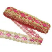 11 Yards Sequins Trim Ribbon 2.4 Inch Lace Gold Edge Sequins for Craft, Rose Red