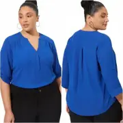 Torrid Harper Georgette Pullover 3/4 Sleeve Blue Blouse Plus Size 3X NEW