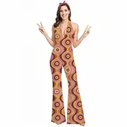 Retro Vintage 1970s Groovy Bell Bottoms Jumpsuit Hippie Disco Geometic Psychedelic Women's Halloween Carnival Vacation Music Festival Festival Adults' Jumpsuit